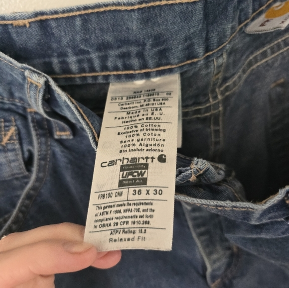 Carhartt FR Jeans 36x30 FRB100 DNM FR Relaxed Fit Blue Denim Distressed Ufcw - Picture 8 of 12